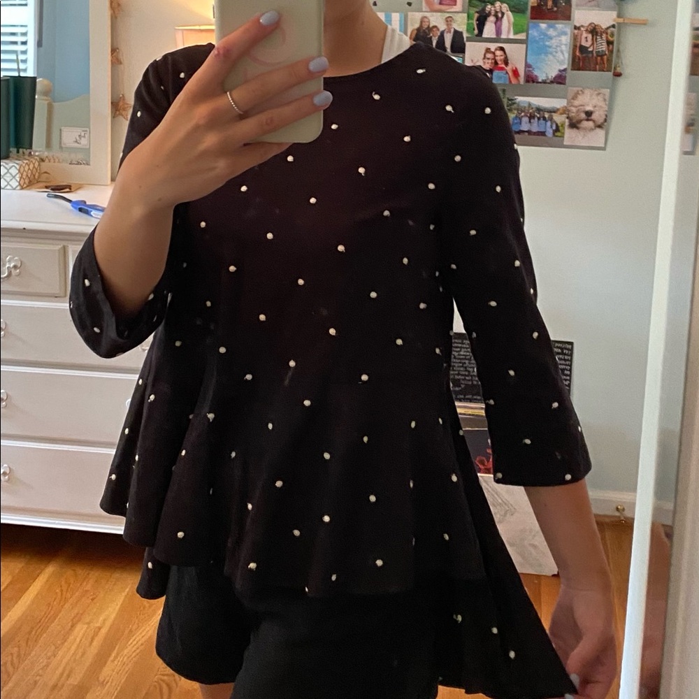 anthropologie black and white peplum blouse